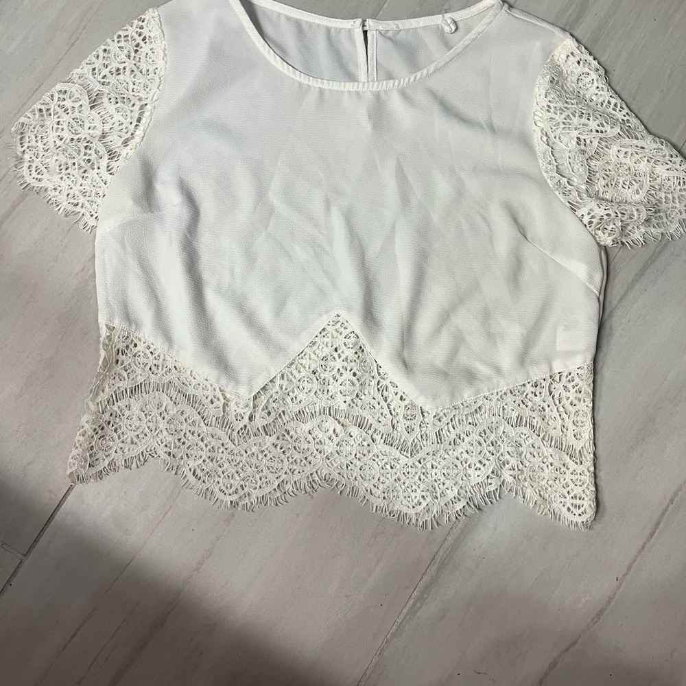 Elegant White Lace Trim Top